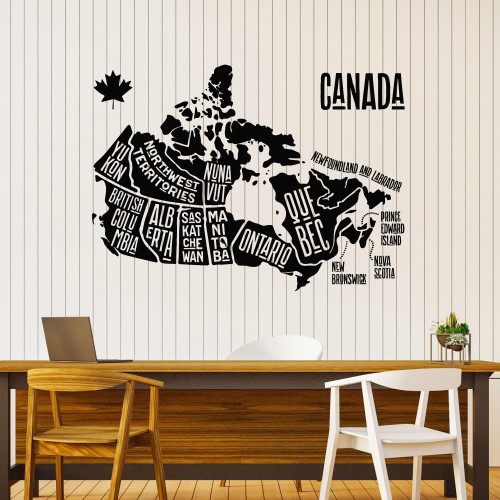 Large Vinyl Wall Decal Canada Map Canadian Symbol Maple Leaf Decor Stickers Mural (g8384) Black