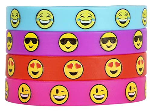 OIG Brands Emoji Rubber Bracelets 36 Pack - Emoticons Silicone Wristbands for Kids Birthday Party Favors Supplies Prize Rewards, Kids Size