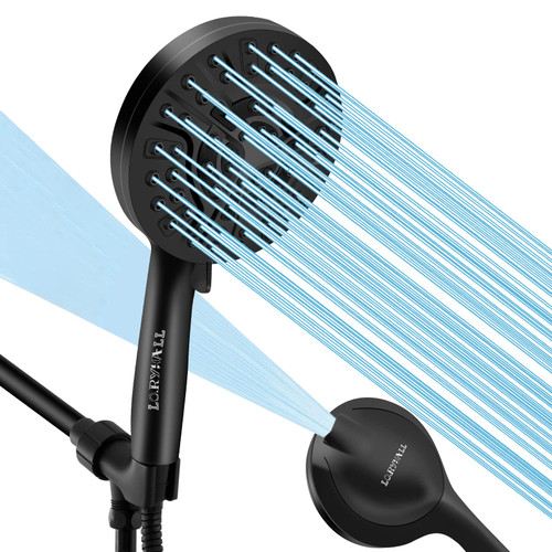 High Pressure Shower Head with Handheld, 59 inch Stainless Steel Shower Hose, 10 Functions Powerful Shower Spray, Anti-clog Nozzles, Built-in Power Wash to Clean Tub Top, Tile & Pets (Matte Black)