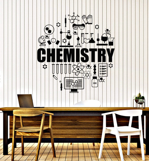 Vinyl Wall Decal School Chemistry Exact Sciences Molecules Laboratory Stickers Mural Large Decor (g2305) Black