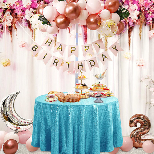 Pufogu 50" Round Turquoise Sequin Tablecloth Glitter Turquoise Blue Table Cloths for Birthday Wedding Bridal Baby Shower Party Decorations Pufogu 50" Round Turquoise Sequin Tablecloth Glitter Turquoise Blue Table Cloths for Birthday Wedding Bridal Baby Shower Party Decorations