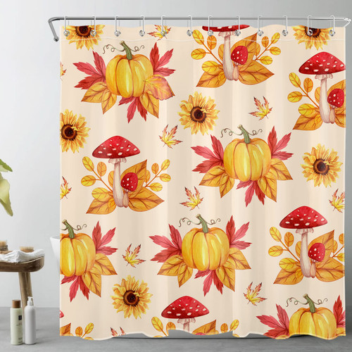 LB Fall Sunflower Pumpkin Shower Curtain for Bathroom,Thanksgiving Harvest Mushroom and Maple Leaf on Beige Fabric Shower Curtain with Hooks,Farmhouse Rustic Bathroom Curtain Shower Set, 72x72 inches LB Fall Sunflower Pumpkin Shower Curtain for Bathroom,Thanksgiving Harvest Mushroom and Maple Leaf on Beige Fabric Shower Curtain with Hooks,Farmhouse Rustic Bathroom Curtain Shower Set, 72x72 inches