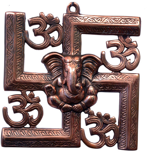 Lord Ganesha Idol for Home Decor Enriched with Om and Swastik Vastu Items for Home for Good Luck Ganesha Wall Hanging for Entrance, Pooja Room - Copper by Indian Collectible