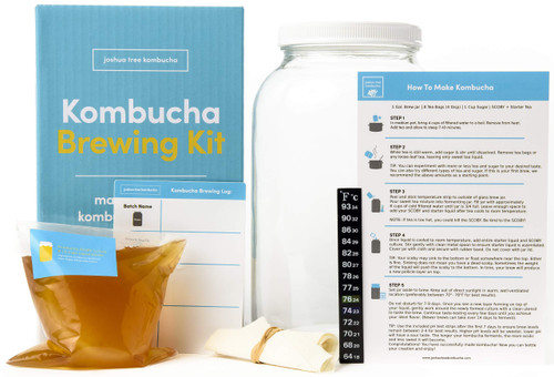 Joshua Tree Kombucha Basic Starter Kit - Basic Homebrew Kit Contains Kombucha SCOBY with Strong Starter Liquid, 1 Gallon Glass Fermenting Jar, Cloth Cover, Easy Brewing Instructions