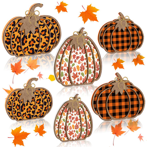 6 Pcs Fall Decor Fall Thanksgiving Decorations pumpkin Wooden Table Signs Autumn pumpkin Table Centerpieces Thanksgiving Autumn pumpkin Tiered Tray Decor for Home Desk Office Shelf Party Decoration
