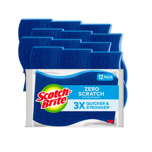 Scotch-Brite Zero Scratch Non-Scratch Scrub Sponges, Sponges for Cleaning Kitchen, Bathroom, and Household, non-scratch Sponges Safe for Non-Stick Cookware, 24 Scrubbing Sponges