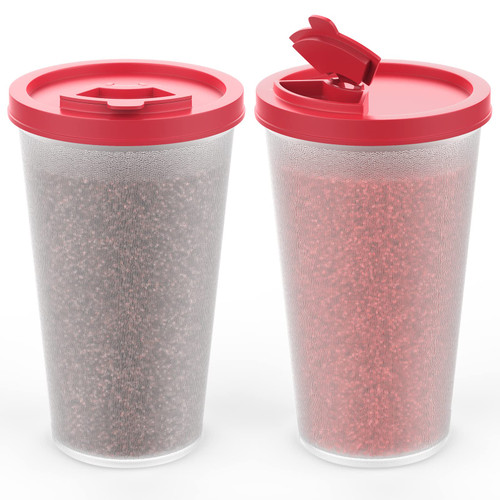 Salt and Pepper Shakers Set of 2 - Moisture Proof Large Airtight Spice Dispenser, 6.7oz Clear Pepper Shaker with Red Lids Plastic Spice Jar Set to go for Camping Picnic Outdoors Kitchen Lunch Boxes