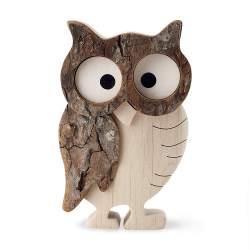 Forest Decor Hand Carved Wood Owl Decor - Cute Wooden Owl Figurines for Home Decorations - Rustic Owl Statue for Living Room - Lovely Owl Sculpture for Shelf, Office - Gift for Owls Lovers - Large