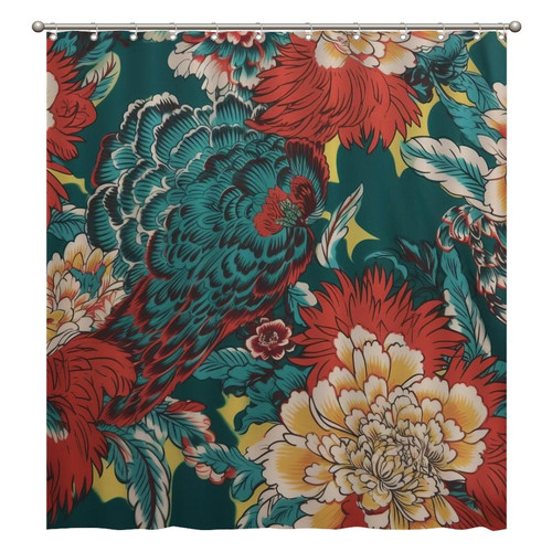 Bathroom Shower Curtains with Hooks 72x80 Inch,Tiger and Chinoiserie Colorful Floral Shower Curtain Waterproof Fabric Bath Shower Curtain for Bathroom Bathtubs Decoration