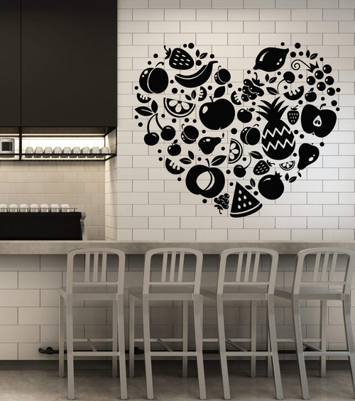 Vinyl Wall Decal Fruits Vegetables Food Healthy Eating Love Stickers Mural Large Decor (g5537) Black Vinyl Wall Decal Fruits Vegetables Food Healthy Eating Love Stickers Mural Large Decor (g5537) Black