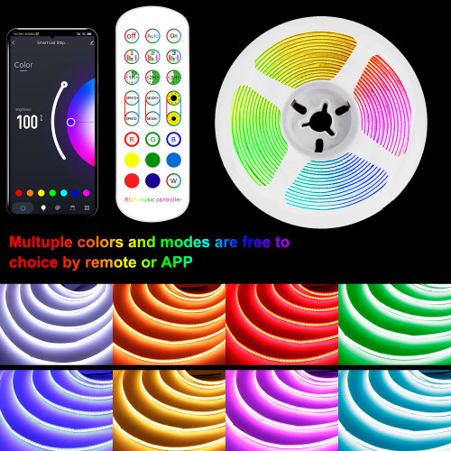 Pandery RGB COB LED Strip Lights,DC24V 576leds/m Music Sync Color Changing APP and Remote, Compatible with Alexa Google Home,RGB COB Tape Light Indoor for Bedroom, Bar, Party Decoration