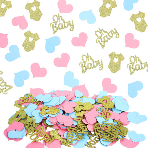ASTER 240 Pieces Gender Reveal Confetti,Pink Blue Heart Confetti Baby Shower Decor Glitter Baby Confetti Round Confetti Dots Table Confetti For Baby Reveal Party Decorations