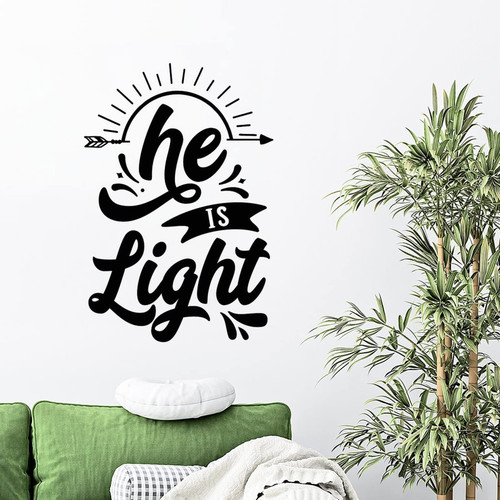 Vinyl Wall Decal Sticker He is Light Wall Decals for Decor Motivational Quotes Christian Removable Home Wall Art Sticker for Bedroom & Living Room 24in Housewarming Birthday Gift