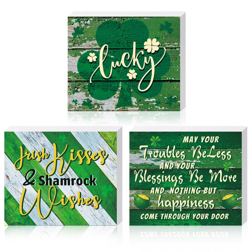 3 Pcs St. Patrick's Day Table Wooden Signs St. Patrick's Table Decoration Lucky Sign Shamrocks Green Truck Irish Themed Table Centerpiece for St. Patrick's Day Party Home Table Decor (Fresh Style)