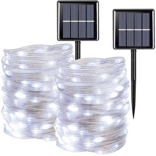 QITONG 2 Pack Upgraded PVC Solar Fairy Lights, Each 33ft 100 LED White Solar Lights Outdoor Waterproof, 8 Modes Twinkle Mini String Lights for Garden Yard Patio Fence Christmas Decorations