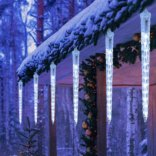 Icicle Christmas Lights Outdoor - 9 FT 10 Tubes 240 LED Meteor Shower Lights, Waterproof Icicle Lights Outdoor, Connectable Icicle String Lights for Tree Patio Roof Indoor Holiday Decor, White