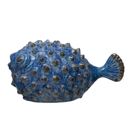 Creative Co-Op Stoneware Puffer Fish, Blue Reactive Glaze (Each One Will Vary) Decor