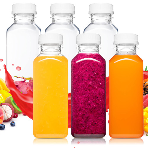Norcalway 12 Oz Plastic Bottles with Caps, Juice Containers With Lids For Fridge, Reusable Juicing Bottles, Smoothie Bottle, Empty Drink Lids, Clear 6 Pack