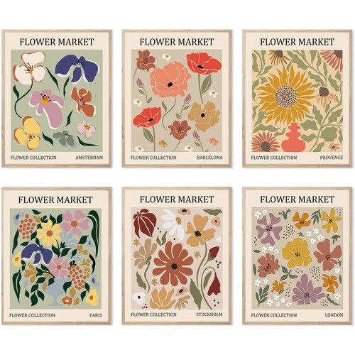 SIKYUCOR Flower Market Wall Art Prints Minimalist Poster Botanical Room Decor Wall Posters Room Decor Aesthetic Flower Colorful Pictures Wall Decor Gallery Wall Art Set (8"x10" UNFRAMED)