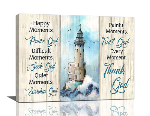 Lighthouse Wall Art Nautical Lighthouse Decor Ocean Coastal Pictures Wall Decor Nautical Bathroom Decor Christian Quotes Religious Canvas Painting Prints Modern Artwork Home Decor for Bedroom 20"x 16"