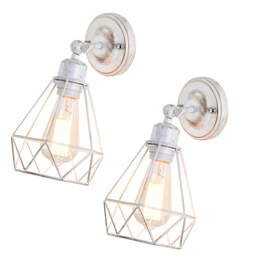 COTTAGE LIFE White Wall Sconces Set of Two Indoor Adjustable Farmhouse Wall Light Fixtures Wall Lamp Industrial Mount Cage Wall Lamp Wall Mount Light Fixture Wall Sconce Light Fixture