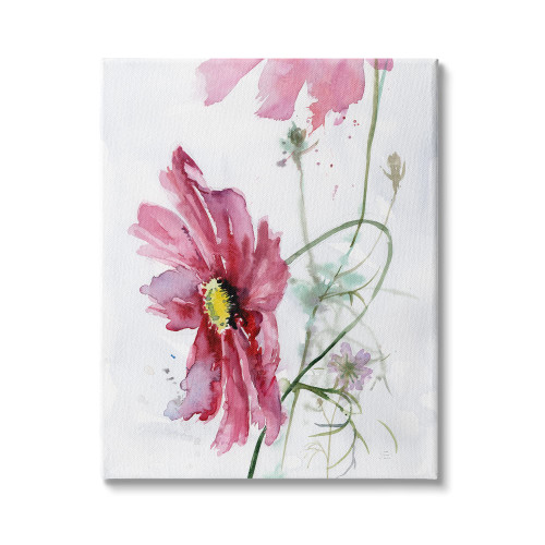 Stupell Industries Bending Pink Cosmo Flower Abstract Floral Painting, Design by Verbrugge Watercolor Canvas Wall Art, 16 x 20, Grey
