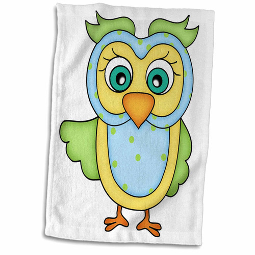 3dRose Cute Light Blue and Green Polka Dot Owl Illustration - Towels (twl-211024-1)