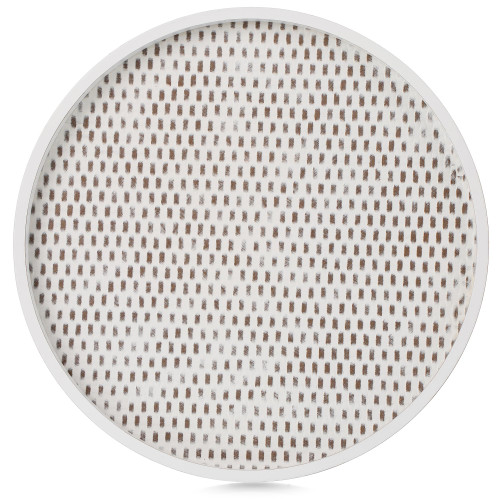 Hanobe Round Decorative Coffee Tray: Rustic White Table Tray Decor Farmhouse Centerpiece Wood Circle Tray Wooden Serving Trays for Kitchen Counter Boho Ottoman Tray for Home