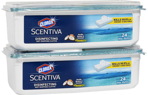Clorox Scentiva Disinfecting Wet Mop Pad, Disposable Mop Heads, Multi-Surface Floor Mop, Pacific Breeze & Coconut, 24 Count (Pack of 2) - Package May Vary