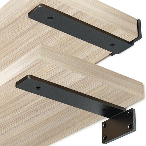 Heavy Duty Shelf Bracket 12 Inch Floating Shelf Brackets Shelf Bracket L Shape 1/5 Inch Thick Floating Hidden Black Metal Shelf Bracket 6PCS (6 Pack, 12 inch)