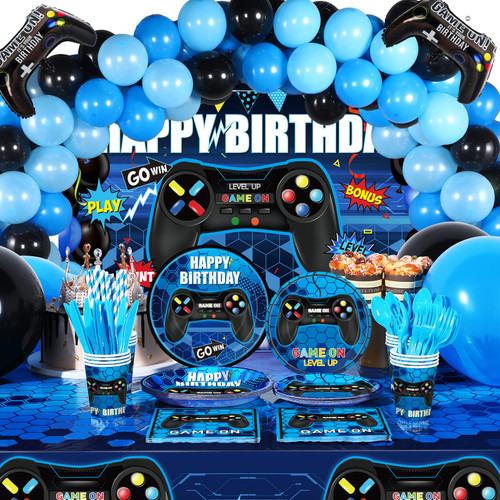 152 Pieces Video Game Birthday Party Supplies Gamer Party Table Cover Happy Birthday Gaming Backdrop Banner Video Game Theme Tableware Sets and Gaming Balloons for Boys Men Birthday Party (Blue) 152 Pieces Video Game Birthday Party Supplies Gamer Party Table Cover Happy Birthday Gaming Backdrop Banner Video Game Theme Tableware Sets and Gaming Balloons for Boys Men Birthday Party (Blue)