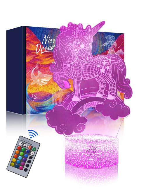 Nice Dream Unicorn Night Light for Kids, 3D Illusion Night Lamp, 16 Colors Changes with Remote Control, Room Decor Christmas Gifts for Children Girls Boys