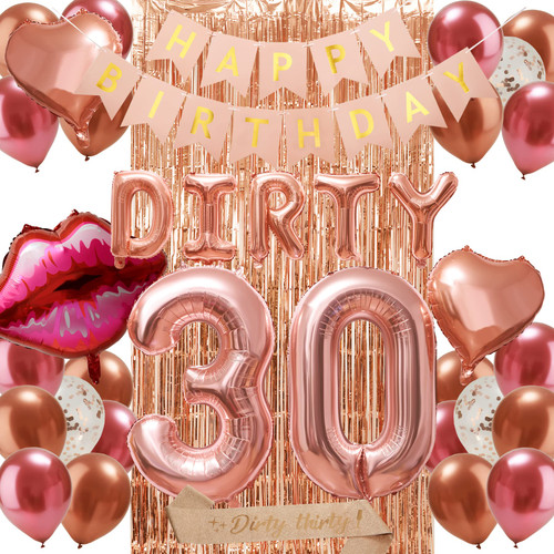 30th Birthday Decorations Set - Happy 30th Birthday Decorations with Happy Birthday Banner, Rose Gold Foil Curtains, Dirty 30 Balloons Kit, Rose Gold Sash - 30th Birthday Decorations for Her 30th Birthday Decorations Set - Happy 30th Birthday Decorations with Happy Birthday Banner, Rose Gold Foil Curtains, Dirty 30 Balloons Kit, Rose Gold Sash - 30th Birthday Decorations for Her