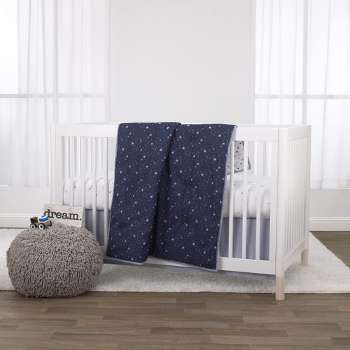 Little Love by NoJo Navy, Grey and White Celestial 3 Piece Crib Bedding Set - Comforter, Fitted Crib Sheet and Dust Ruffle