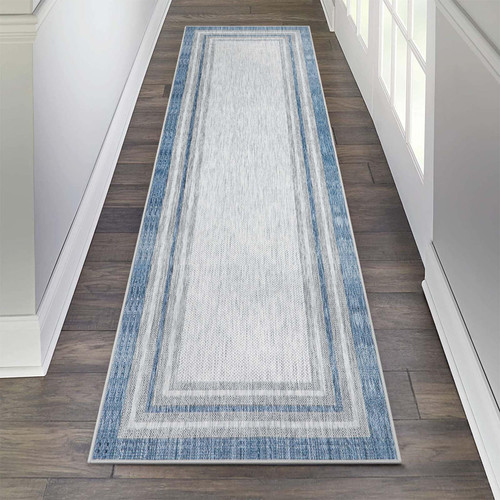 Beeiva Border Hallway Runner Rug, 2x8 Blue Modern Kitchen Runner Rugs Non Skid Washable, Carpet Runner Rugs with Rubber Backing Runner Rugs for Hallway 2x8 Long Rugs for Kitchen Bathoom Entryway