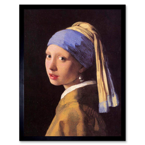 Johannes Vermeer Girl With Pearl Earring Old Master Painting Art Print Framed Poster Wall Decor 12x16 inch