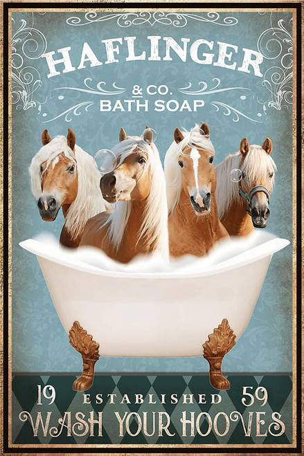 Funny Haflinger Horse Decor Bathroom and Bathtub Decor Gift Farm Decor Metal Tin Signs Wall Decor Art Poster Retro Bar Poster Home Bathroom Accessories 8x12 In