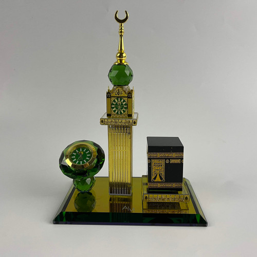 AMHAQUE Islamic Crystal Kaaba with Clock Tower Miniature Model Showpiece Muslim Crystal kaaba Model Islamic Architecture Home Decor Islamic, Birthday etc.