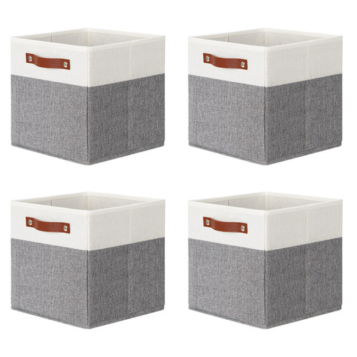 DULLEMELO 11x11 Storage Cubes, Collapsible Sturdy Cube Storage Bins With Handles for Organizing,Fabric Storage Cubes Baskets for Shelves Nursery Closet Home Organization and Storage (White&Grey) DULLEMELO 11x11 Storage Cubes, Collapsible Sturdy Cube Storage Bins With Handles for Organizing,Fabric Storage Cubes Baskets for Shelves Nursery Closet Home Organization and Storage (White&Grey)