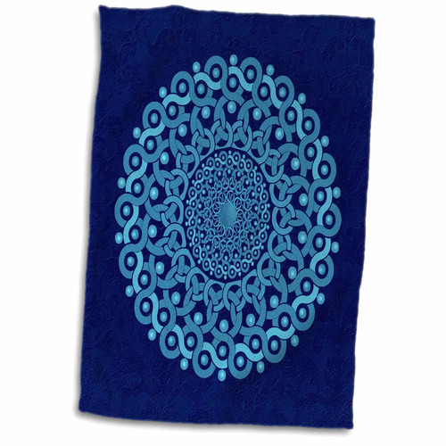 3D Rose Turquoise and Cobalt Fantasy Mandala on Royal Blue Muted Grunge Damask TWL_32175_1 Towel, 15" x 22"