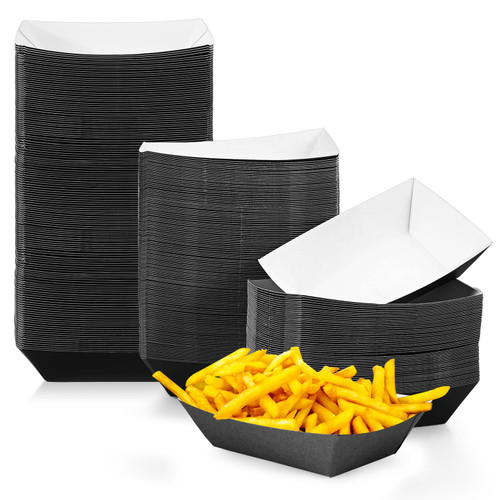 200 Pcs Paper Food Tray Disposable Paper Food Boats Paperboard Nacho Trays Hot Dog Serving Trays for Carnivals, Fairs, Festivals, Picnics Tacos, Crawfish French Fries Party Supplies (Black,0.25 lb)