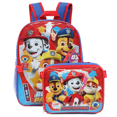 Ruz Paw Patrol Boys 16 Inch Backpack With Removable Matching Lunch Box Set (Blue-Light Blue-Red)