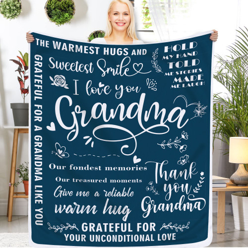 Grandma Blanket, Gifts for Grandma, Birthday Gifts for Grandma, Grandma Blanket for Grandma from Grandkid, Grandma Gifts for Mothers Day, Christmas - Soft Blue Blanket 50" X 60"