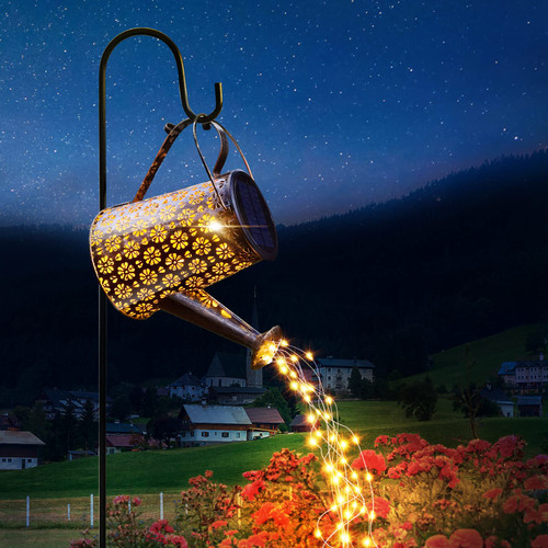 Imoli Outdoor Solar Watering Can with Lights Garden Decor Large Solar Powered Lanterns Hanging Waterproof LED Decorative Retro Metal Kettle String Lights for Table Yard Pathway Walkway Gardening Gifts