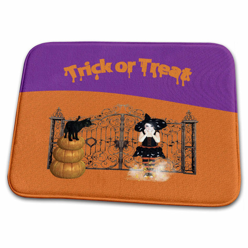 3dRose Image of Black Cat on Pumpkin,Magical Witch, Iron Gate,... - Dish Drying Mats (ddm-336137-1)