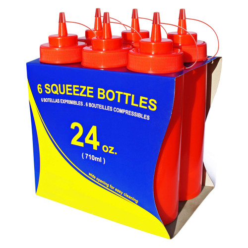 New Star Foodservice 26405 Squeeze Bottles, Plastic, Wide Mouth, 24 oz, Red, Pack of 6