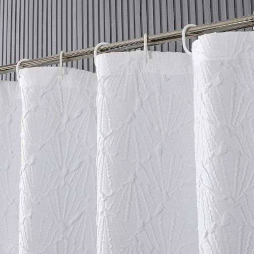 OVZME White Modern Fabric Shower Curtain, Farmhouse Coastal Cloth Shower Curtains for Hotel Bathroom Decor, 3D Embossed Textured, Durable & Wrinkle Resistant, 72 x 72