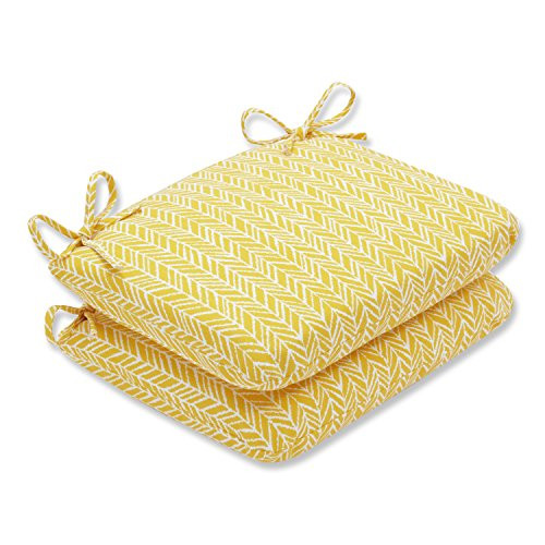 Pillow Perfect Outdoor | Indoor Herringbone Egg Yolk Rounded Corners Seat Cushion 2 Piece