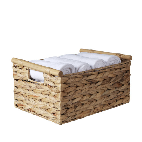 BSTNASI Natural Water Hyacinth Storage Baskets for Organizing Small Wicker Baskets With Handles, Woven Baskets for Storage Baskets for Shelves, Large Rectangular Basket for Gift.