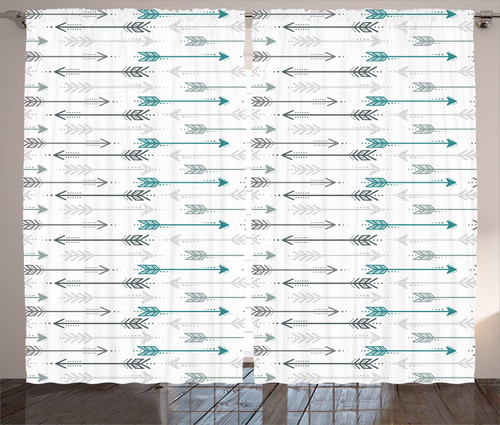 Ambesonne Teal Curtains, Retro Arrow Pattern in Horizontal Line Heading to Opposite Directions Art Print, Living Room Bedroom Window Drapes 2 Panel Set, 108" X 90", Grey Teal